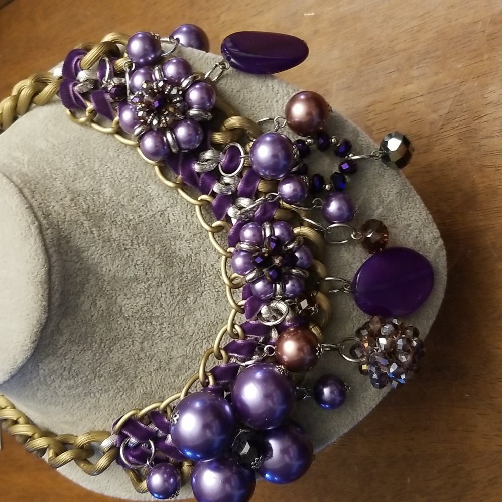 Gorgeous Bold, Large golden and purple statement necklace